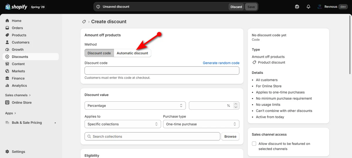 4 - click automatic discount tab