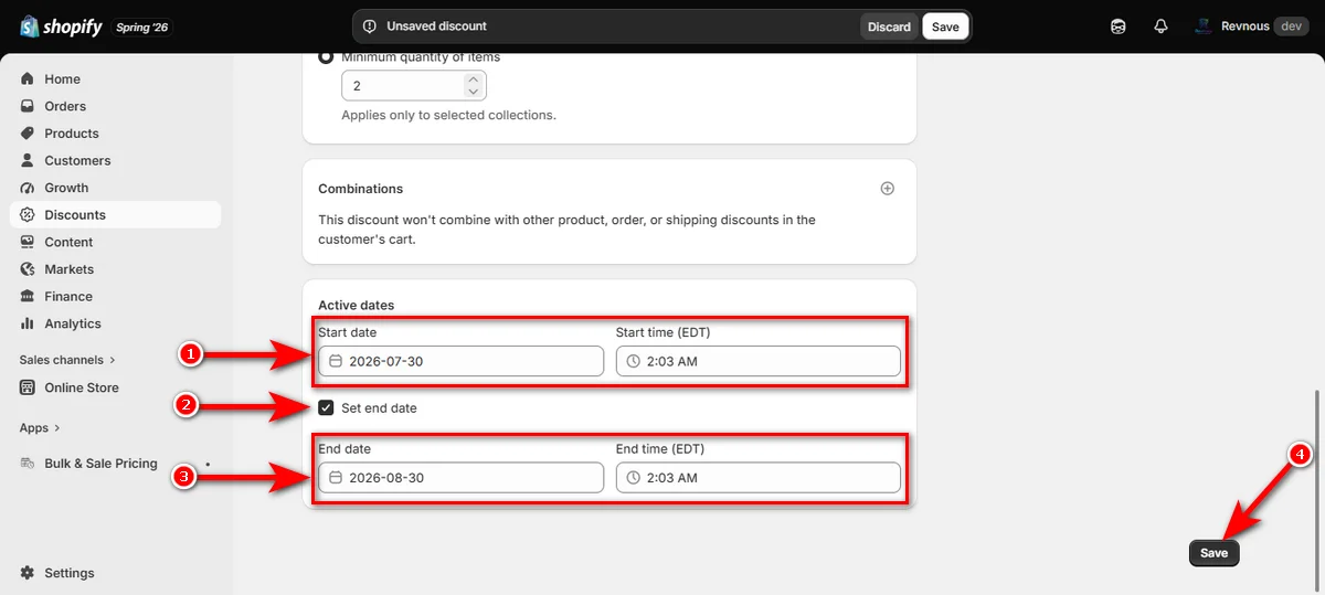 12- set start and end date of automatice discount and click save button