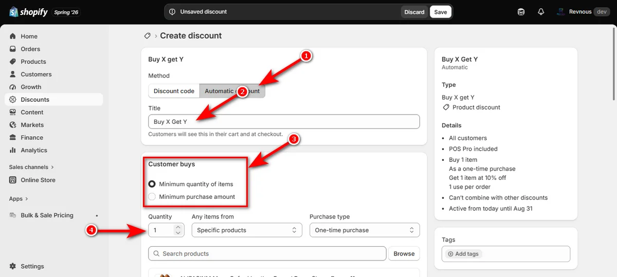 14- switch to automatic discount and set the title and customer buys and value