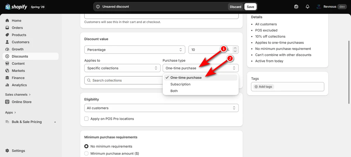 7- hit purchase type dropdown and choose your preference