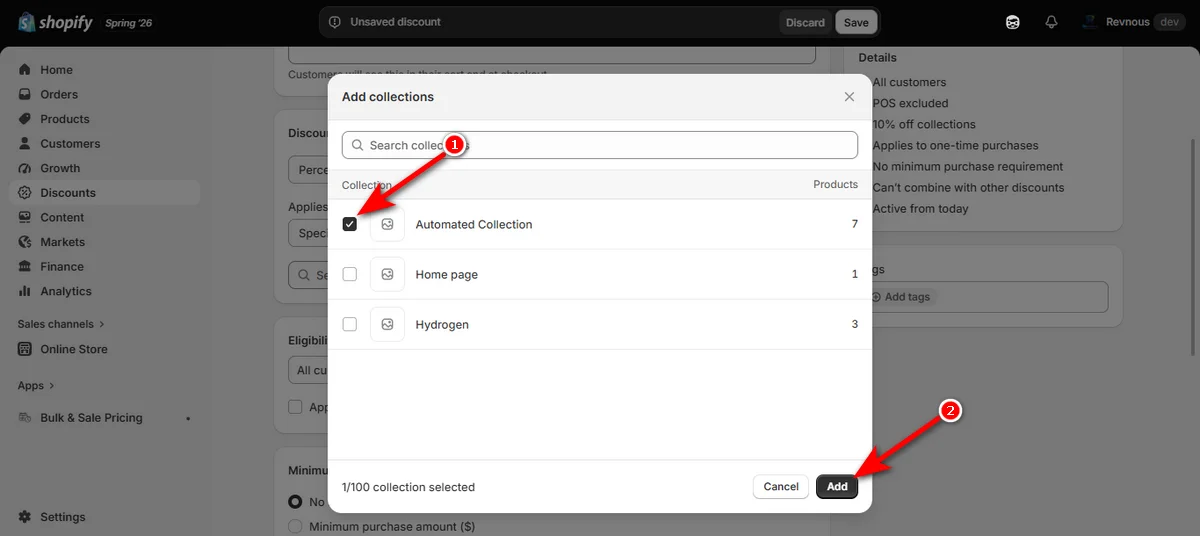 9- select your collections or products and hit add button