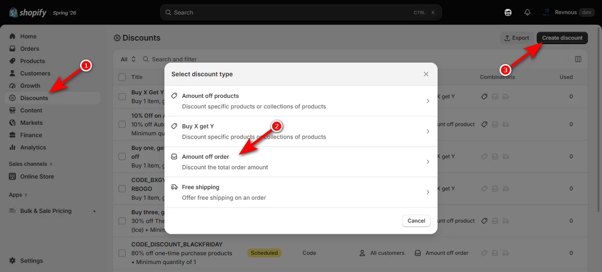 22- click amount off order