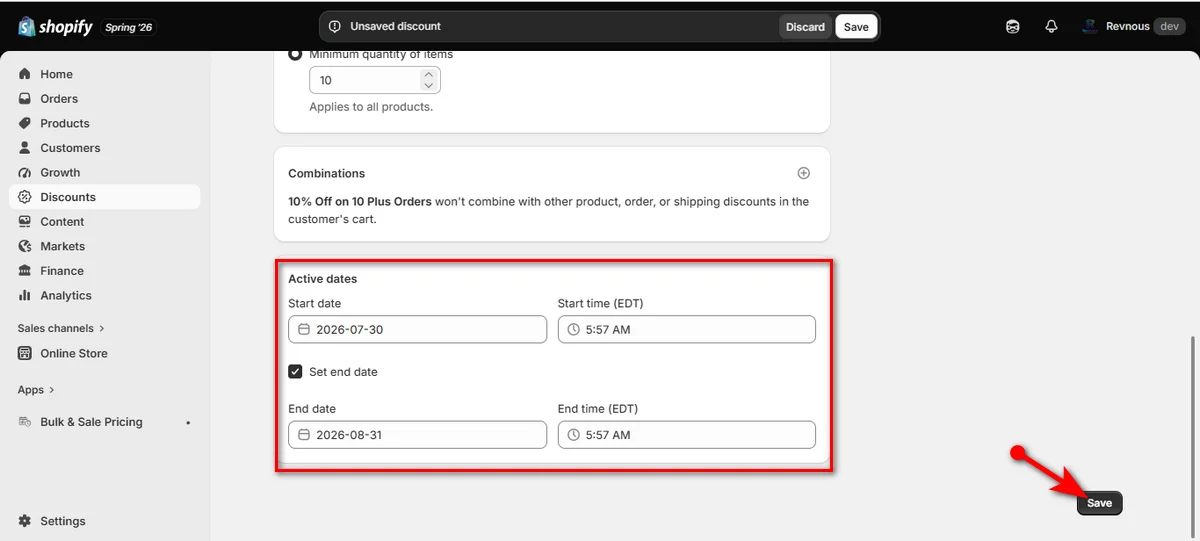 25- set active and end dates and click the save button