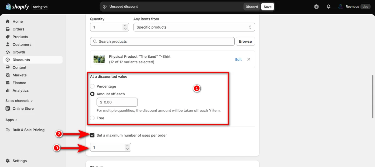19- set discounted value and maximum number of uses per order