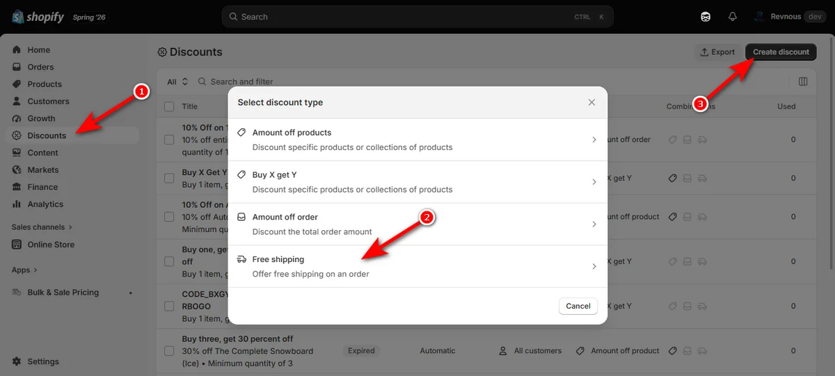 26- select free shipping discount type