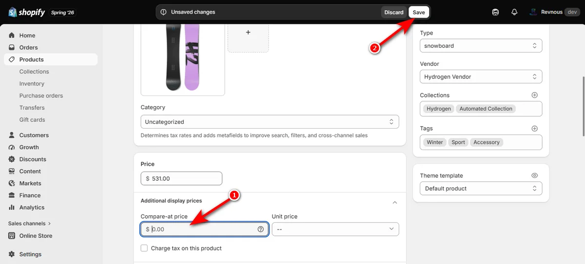 5- delete compare at price and click the save button