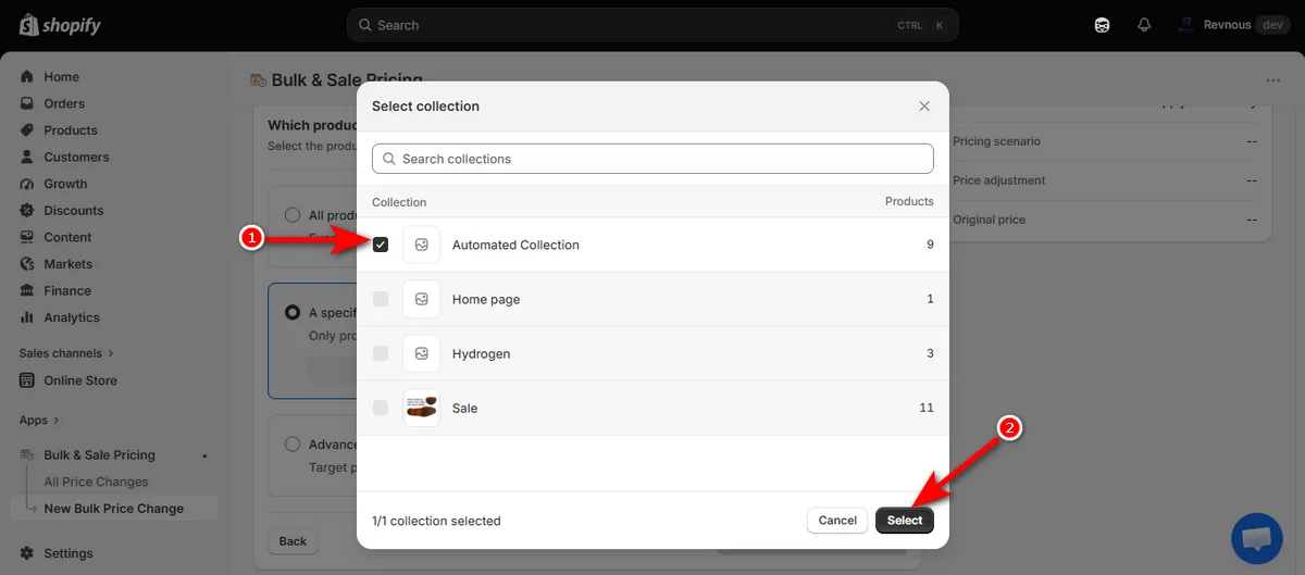 9- check mark a collection and click select button