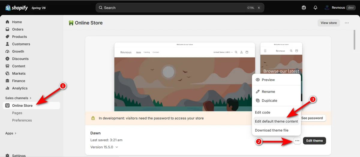 16- click edit default theme content