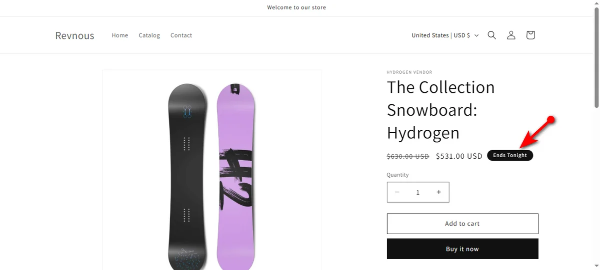 19- screenshot of a product page with changed sale badge text
