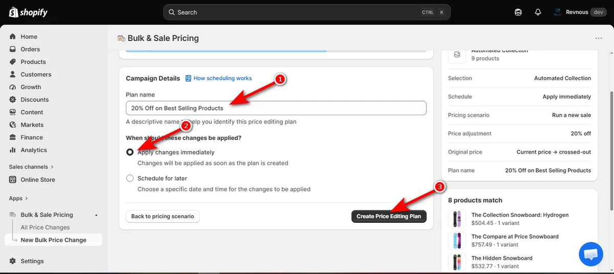 13- write campaign name and click the create price editing plan button
