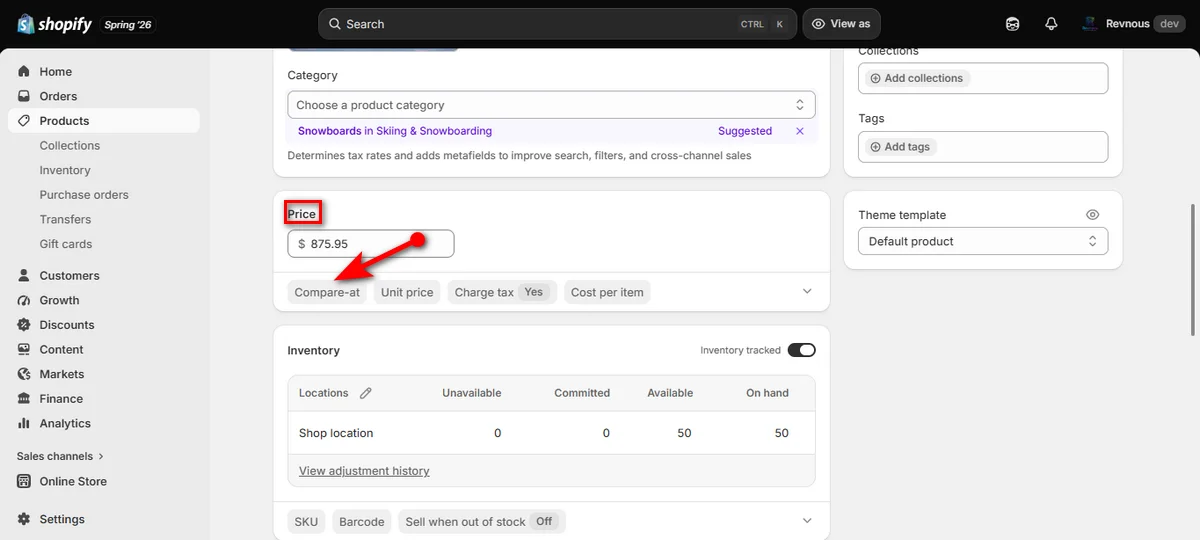 14- scroll down to price section and tap compare at