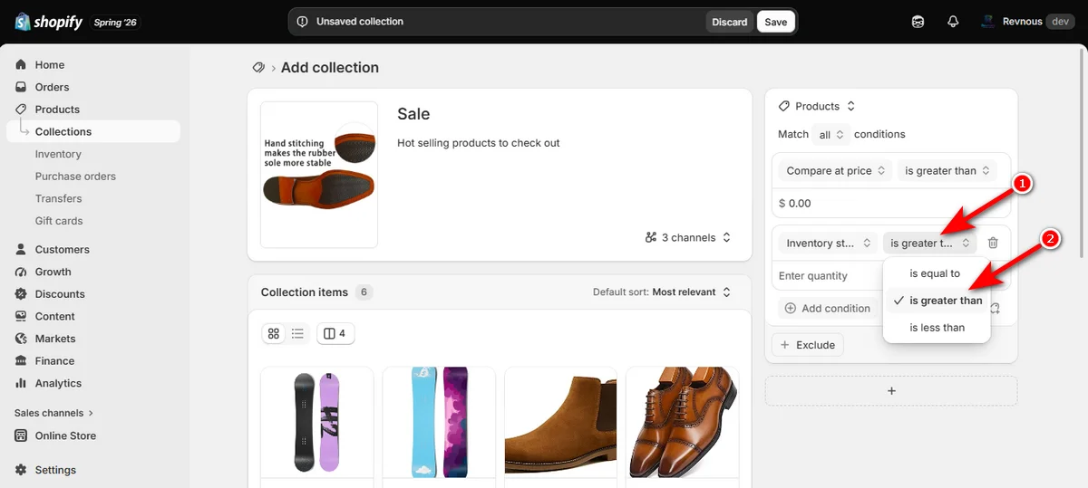 10- keep the condition is greater than for inventory stock
