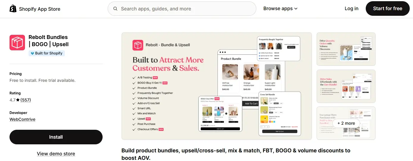 rebolt bundles BOGO upsell boost aov shopify apps for seasonal sales