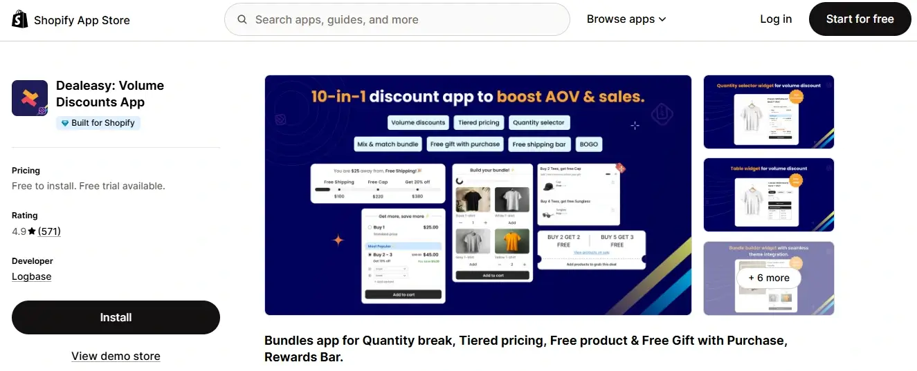 dealeasy volume discounts app bundles for quantity discounts tiered pricing free gifts